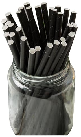 TableCraft 100132 Paper Straws, 7.75 (6mm), Solid Black, Unwrapped, Pack of 500, Single Use, For Cold Drinks, Restaurant, Concession stand or Café Use