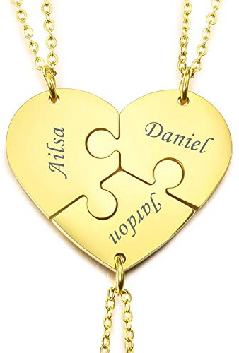MeMeDIY Personalisierte Herz Anhänger Puzzle Halskette Name für Paare Männer Frauen Gravur für Freund Freundin Edelstahl Liebhaber Set Schmuck für Familie Liebe Freundschaft