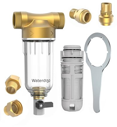 Waterdrop Spin Down Sediment Filter, Backwash Whole House Water Filter System for Well Water, 40-50 Micron, 1 MNPT + 3/4 FNPT + 3/4 MNPT, Traps Sand, BPA Free, WD-RPFK