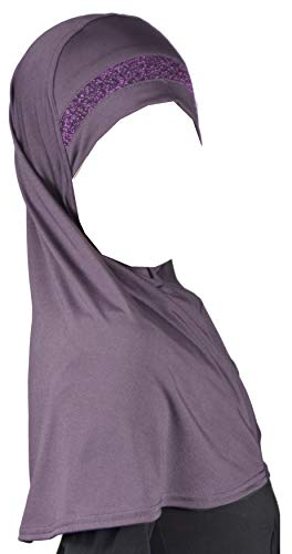 Yaqeen Mädchen Kopftuch Hijab al Amira mit Glitzerbordüre, fertig konfektioniert, ideal für jeden Anlass, Schule/Kindergarten, Flieder, Einheitsgröße