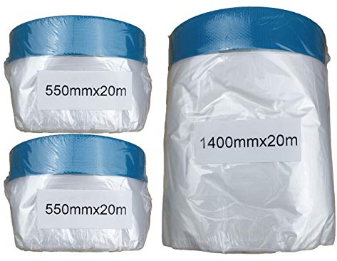 varivendo 3 x Masker Tape Gewebe/Folie 1400 mm x 20 m + 550 mm x 20 m | Maler Abdeckfolie mit Gewebeband Folienklebeband