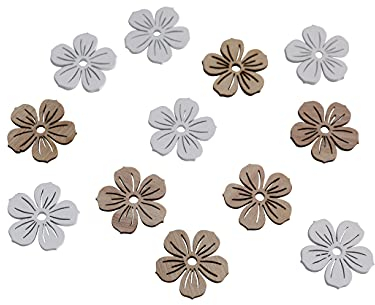 RiloStore 48 STK Holzblumen Rosa Weiss Creme 3cm Holzblüten Tischdeko Partydeko Hochzeitsdeko Shabby Chic Landhaus Blüten aus Holz Blumen Holzblume