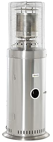 Outsunny Heizstrahler Terrassenheizer mit Handgriff und Rädern Terrassenstrahler mit Drehknopf rollbar Gas 10KW elegantes Aussehen rostfreier Stahl Silber Ø55,6 x 143 cm