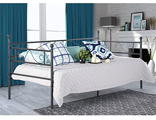 H.J WeDoo Tagesbett mit Lattenrost Metallbett Bettrahmen, Bettsofa Gästebett für Schlafzimmer Wohnzimmer passend für 90 * 200 cm Matratze, Schwarz