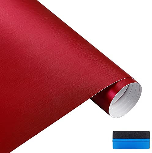 NewL Red Brushed stainless steel Metallic Vinyl Wrap Film Matte Chrome Car Wrapping Foil Sticker Sheet For Car Laptop Furniture (Red, 30cm x 150cm)
