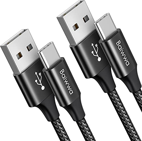 Baiwwa Cable USB A USB C Carga Rapida 1M, 2Pack Cabo Cargador USB Tipo C Cabo para Samsung Galaxy S25 S24 S23 S22 Plus A15 A16 A56 A55, para iPhone 15 16 Pro -Negro