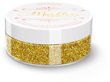 MARBLERS Cosmetic Grade Fine Holographic Glitter [Holo 24K Gold] 0.18oz (5g) | Non-Toxic | Vegan | Cruelty-Free | Eyeshadow, Nail Polish, Nail Art | Festival, Rave & Party Makeup | Body & Face