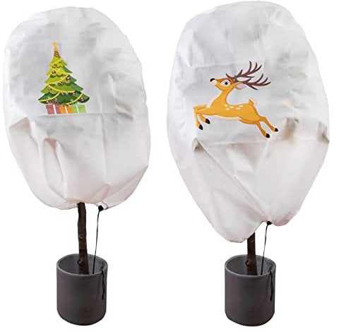 2 Stück Winterschutz für Pflanzen mit Motiv, Jutesack für Pflanzen Winterschutz 80×100cm, Pflanzenschutz Winter Garten Deko, Pflanzen Winterschutz Draußen, Weihnachtsdeko Amerikanisch Weihnachten (B)