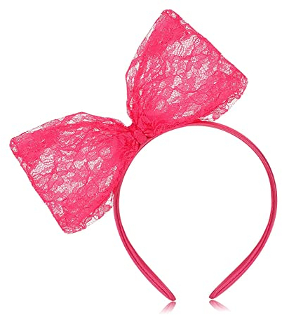 YUEXINYAN Bandeau rétro en dentelle fluo avec nœud en dentelle - Fabrication exquise - Grand bandeau pour femmes et filles - Fête sur le thème des années 80