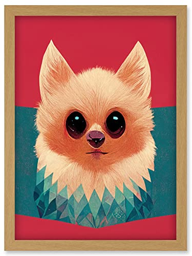 Doppelganger33 LTD Cute Geometric Pomeranian Dog Illustration Artwork Framed Wall Art Print A4