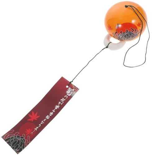 Cabilock Keramik Windglocke Japanisch Edo Furin Wind Glocke Balkon Windspiel Porzellan Garten Omamori Windglocken Anhänger Wind Glocke Glockenspiel Windspiel für Garten Ornamente Orange