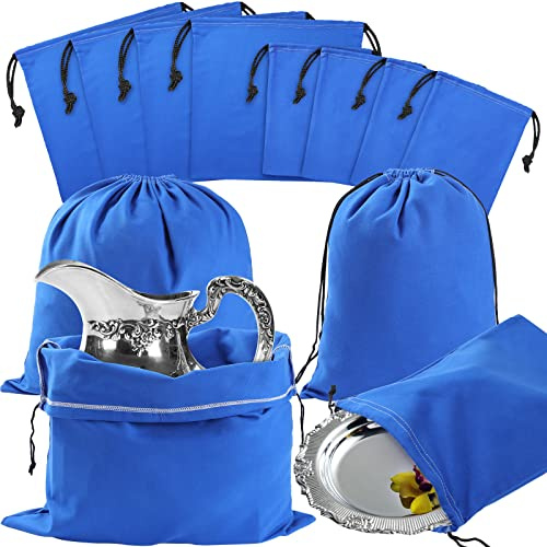 Fumete 8 Pcs Silver Storage Bags Anti Tarnish Storage Bags 18 x 18 9 x 11.8 Silver Protector for Jewelry Silverware Protection Resistant Tarnish for Silverware Flatware(Blue)
