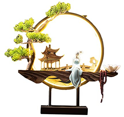 perfk LED-Lampe Rückfluss-Räucherstäbchen-Brenner im traditionellen chinesischen Stil, Figur, Rückfluss-Brunnen, Landschaftsdekor, Handwerk, Stil J