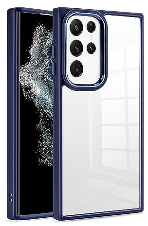 iCatchy Case for Samsung Galaxy S23 Ultra 5G 6.8-Inch Anti-Scratch Clear Hard Back Transparent Bumper Shockproof Anti Yellowing Phone Cover - Blue