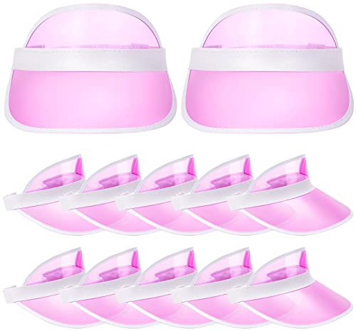 Jeyiour 12 Stück transparente Sonnenblende PVC UV-Schutz Poker Visier Strand für Frauen Outdoor Sport Tennis Fußball Party, Pink, Einheitsgröße