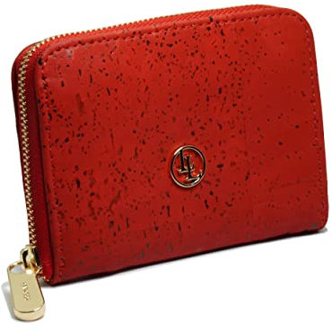 Damen Portemonnaie aus veganem Korkleder, Kleines Frauen Portemonnaie mit RFID-Schutz, Vegan Wallet, Kork Geldbeutel nachhaltig und fair (Rot)