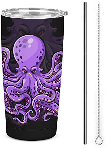 IUBBKI Taza de viaje con aislamiento de pulpo morado con tapa a prueba de derrames, vaso al vacío Kraken vintage de acero inoxidable, taza de café de 20 onzas, regalos para papá, mamá, profesor
