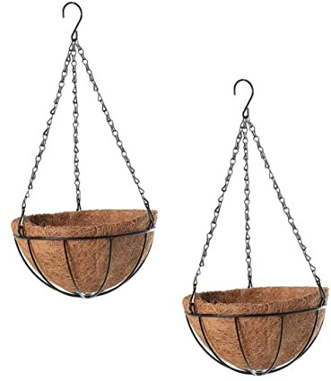 YARNOW Hängende Blumenkörbe Metall Grün 2 Stück mit Kette und Einsatz Blumentopf Hängend für Garten Balkon Innenbereich Pflanzgefäß Drahtbügel Blumenampel Deko für Wohnzimmer Terrasse Bonsai Pflanzen