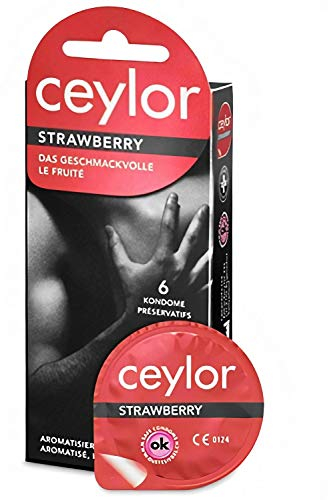 Ceylor Strawberry 6 Kondome mit Erdbeer-Gleitcreme, verpackt im hygienischenDösli, einfach zu öffnen, schnelleres Überziehen, Premium-Qualität aus der Schweiz