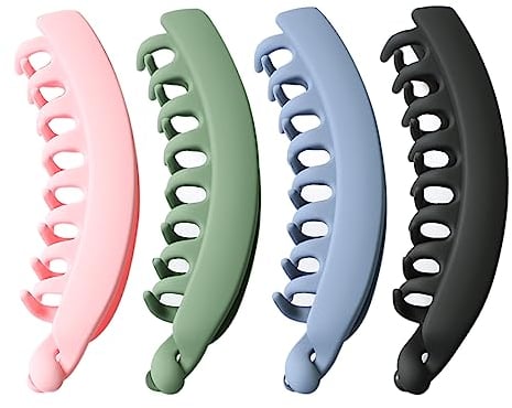 REQAG 4 Stück Große Bananenspangen Bunten Bananen Haarspange für dickes Haar Rutschfeste Pferdeschwanz Halter Clip für Damen und Mädchen