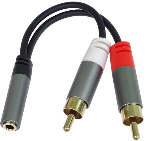 PremiumCord HQ - Distribuidor de cable jack hembra de 3,5 mm a 2 conectores RCA, conectores de metal, color negro, M/F, longitud 15 cm
