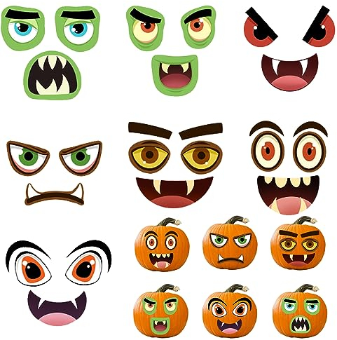 STOOKI KüRbisaufkleber FüR Halloween 21 KüRbis Gesicht Selbstklebende Aufkleber Halloween KüRbis DIY Lustige Halloween Dekoration Perfekt FüR Halloween-KüRbis-Festival-Party-Dekoration