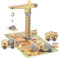 Mamabrum Holz-Baustellen Set mit Mobilkran, Baufahrzeuge, Verkehrskegel & Baumaterialien - Spielzeug Baustellenset für Kinder ab 3 Jahren - Kompatibel mit Holzeisenbahn