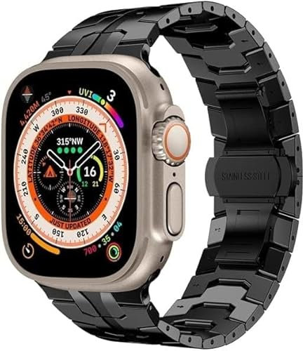 AEHON Premium-Edelstahl-Metallband für Apple Watch 49 mm, 44 mm, 45 mm, für Iron Man-Armband, Metallschnalle, kompatibel mit iWatch Ultra 8, 7, SE, 6, 41/40/38/42 mm, 42/44/45/49mm, Achat