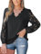 CUPSHE Women Blouse Floral Lace Scalloped Top Long Sleeve V Neck Elegance Shirt Black XL