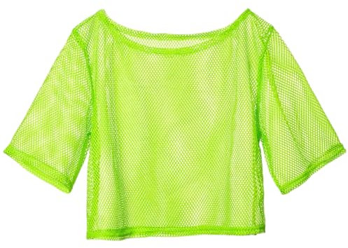 Aznever Camisa de Rejilla Mujer,Top de Rejilla,Top de Rejilla de Malla - Top Casual de neón con Hombros Descubiertos para Mujer, Camiseta de Manga Corta de Malla Transparente de los años 80