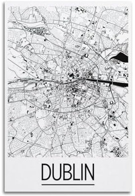 HUIYHB Poster, Motiv: Europa, Irland, Dublin, Vintage, minimalistisch, Stadtkarte, Poster, dekorative Malerei, Leinwand, Wandposter und Kunstdruck, moderne Familienschlafzimmer-Dekoration, Poster, 40