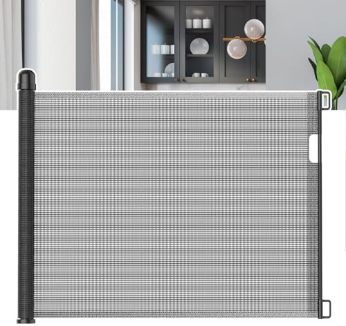 FIVMEN Persiana enrollable de protección para escaleras Barrera de protección para puertas 180cm Barrera de protección para escaleras extensible Barrera para puertas y escaleras con Auto-Close Barrera