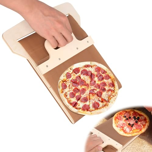 W&H Sliding Pizza Peel, Pizzaschieber Rollbar mit Griff, Pizzaschieber rollbar mit Antihaftbeschichtung, Verschiebbare Pizzaschaufel mit Loch zum Aufhängen, Pizza Perfekt Überträgt (42x25,5cm)