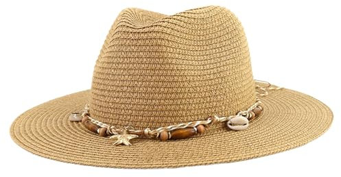 BESTORI Chapeau de Paille pour Femme Réglable Chapeau de Soleil de Plage d'été Bord Large Élégant Damen Paille, Kaki