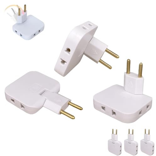 Pack 3 Ladrón Enchufe Plano múltiple de Pared de 3 Tomas con Cabezal Giratorio 180º. Regleta Enchufe Adaptador Europeo y Americano.