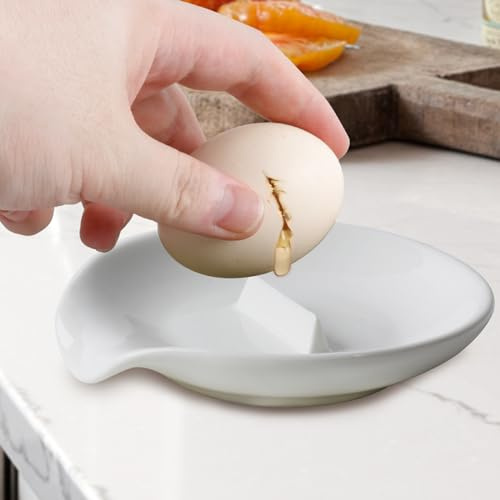 FFQ Egg Cracker Spoon Holder, Spoon Rest for Kitchen, Ceramic Spoon Holder for Stove Top, Cooking Spoon Holder,Heat Resistant Utensil Rest for Countertop, Dishwasher Safe,White