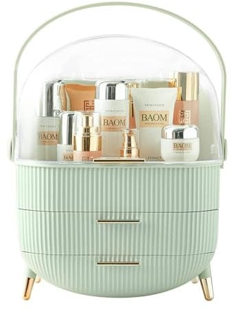 Suyoo Makeup Organiser Storage Box, Make up Display Case with Cover, Dust Proof Waterproof Cosmetics Storage Box Suitable for Bathroom Countertop and Bedroom Vanity Dresser (Light Green)
