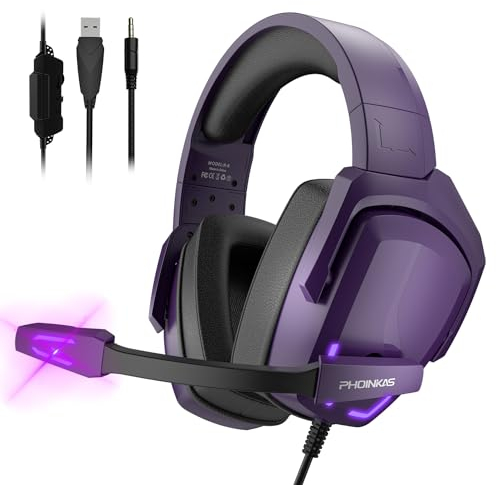 H6 Gaming Headset with Microphone, Stereo Headset for PS4 PS5 PC Xbox One Nintendo Switch, Gaming Over Ear Headphones for Laptop/Tablet(Violet)