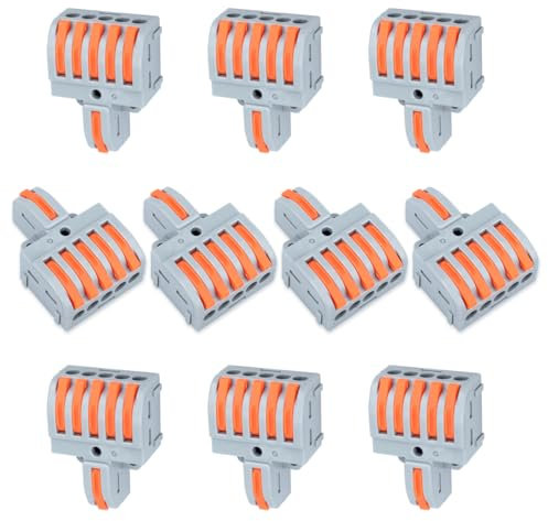Innfeeltech 10 pezzi Ternimal di collegamento, morsetto di connessione 1 in 5 out, con leva, connettori per cavi con morsetto per conduttori da 0,2-4 mm² Per progetti fai da te