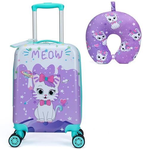 2tlg Kinderkoffer Nackenkissen, Kindertrolley, Kindergepäck, Katzen Kinder Kofferset Handgepäck Reisegepäck Hartschalenkoffer für Mädchen
