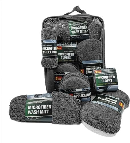 Kit Limpieza Coche, 9 Piezas Kit Lavado de Coche, Juego de Limpieza de Coche para Interior y Exterior, Guante de Microfibra, Toalla de Lavado de Auto, Cepillo para Llantas, Esponja