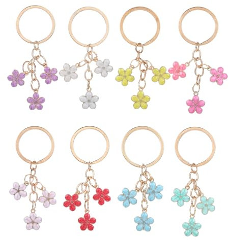 8 Stück Blume Schlüsselanhänger, Tasche Anhänger Schlüsselanhänger Aesthetic, Damen Süß Bag Charms Anhänger Tasche, Makramee Kirschblüten Schlüsselarmband Taschenanhänger Frauen Geschenke für Damen