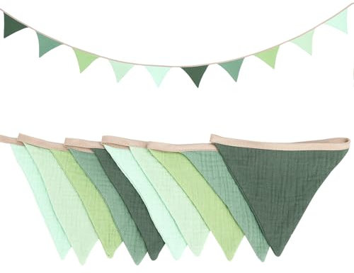 Xialvyu Wimpelkette Kinderzimmer Baumwolle, Musselin Baumwolle Stoff Wimpelkette, Musselinstoff Girlande für Hausbett Deko,Party Wanddeko Geschenk(Grün)