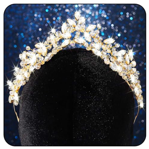 Handcess Hochzeit Strass Tiara Gold Kristall Krone Stirnband Prinzessin Tiaras Kopfschmuck Braut Kopfbedeckung für Frauen