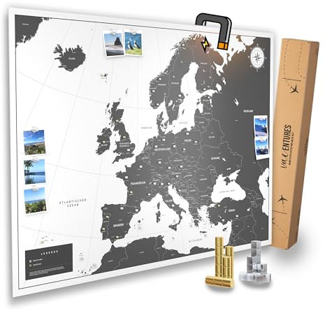Magnetische Pinnwand Europakarte [Weiss] inkl. 2 x 15 magnetische Pins I Markiere Deine Reiseziele I Sammel Fotos und Magnete I Magnet Poster - XL (84x59cm)