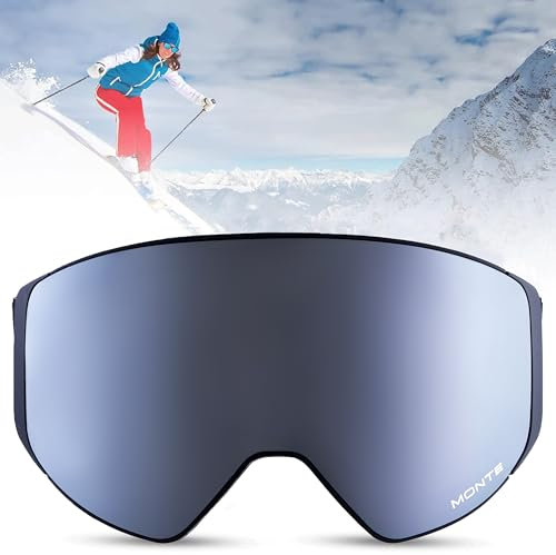 Monte Ski Goggles, Frameless Interchangeable Magnetic Lens 100% UV400 Protection Snow Goggles for Men & Women, OTG & Helmet-Compatible Snowboard Goggles, Anti-glare Ski Goggles For Skiing Snowboarding