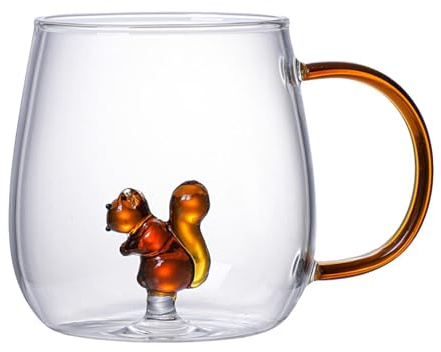 Taza de vidrio de animales, taza de café transparente de animales, vasos de vidrio de dibujos animados con asa, bonita taza de vidrio con interior de animales, vasos resistentes al calor para el