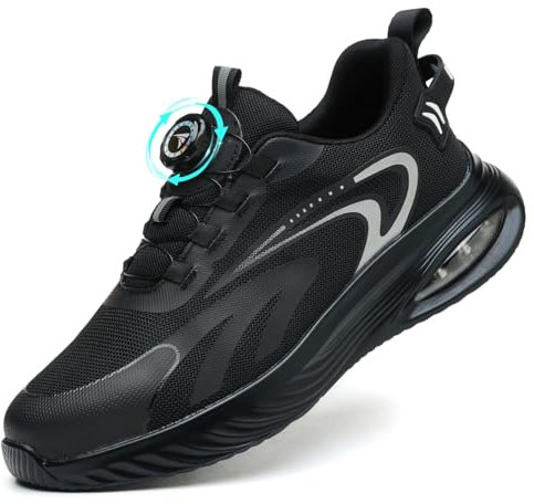 Steel Toe Cap Trainers Mens Work Safety Trainers Womens Lightweight Safety Shoes Cushioning Comfortable Breathable Non Slip Black, 11 UK