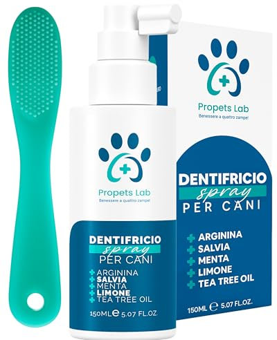 Propets Lab Dentifricio Spray per Cani 150 Ml Pulizia Denti Cane Combatte Alito Cattivo e Tartaro con Spazzolino per Cani Incluso, Dentifricio per Cani Antitartaro Naturale Ideale Anche per Gatti
