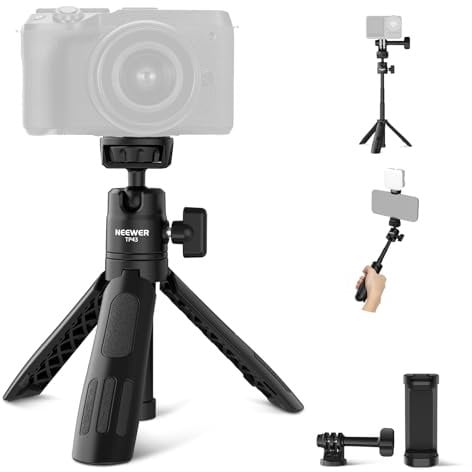 Neewer Mini Desktop Selfie Stick Tripod Compatible with iPhone GoPro Insta360 DJI with 360° Ball Head Elevated Central Axis, Metal Portable Small Desk Camera Webcam Cell Phone Vlog Stand, TP43 Black
